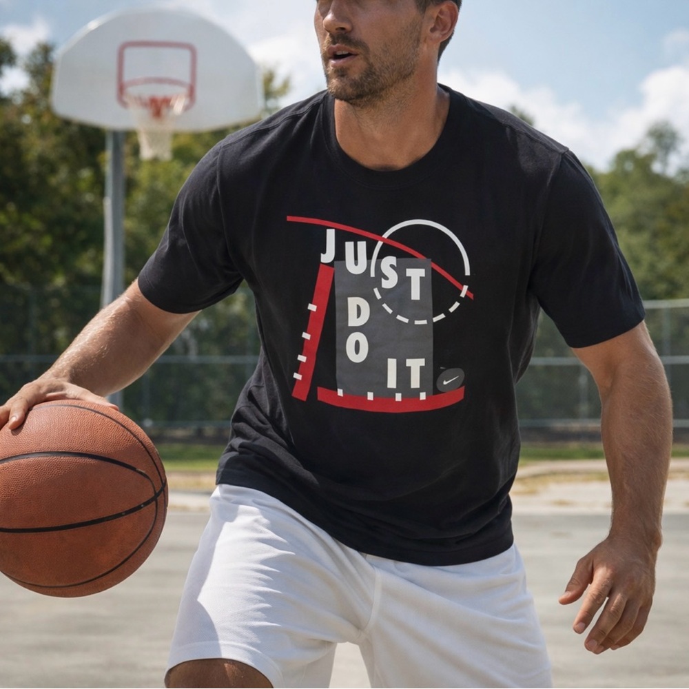 MEN'S BLACK NIKE "JUST DO IT" T-SHIRT GYM BASKETBALL SPORTS TRAINING SIZE LARGE